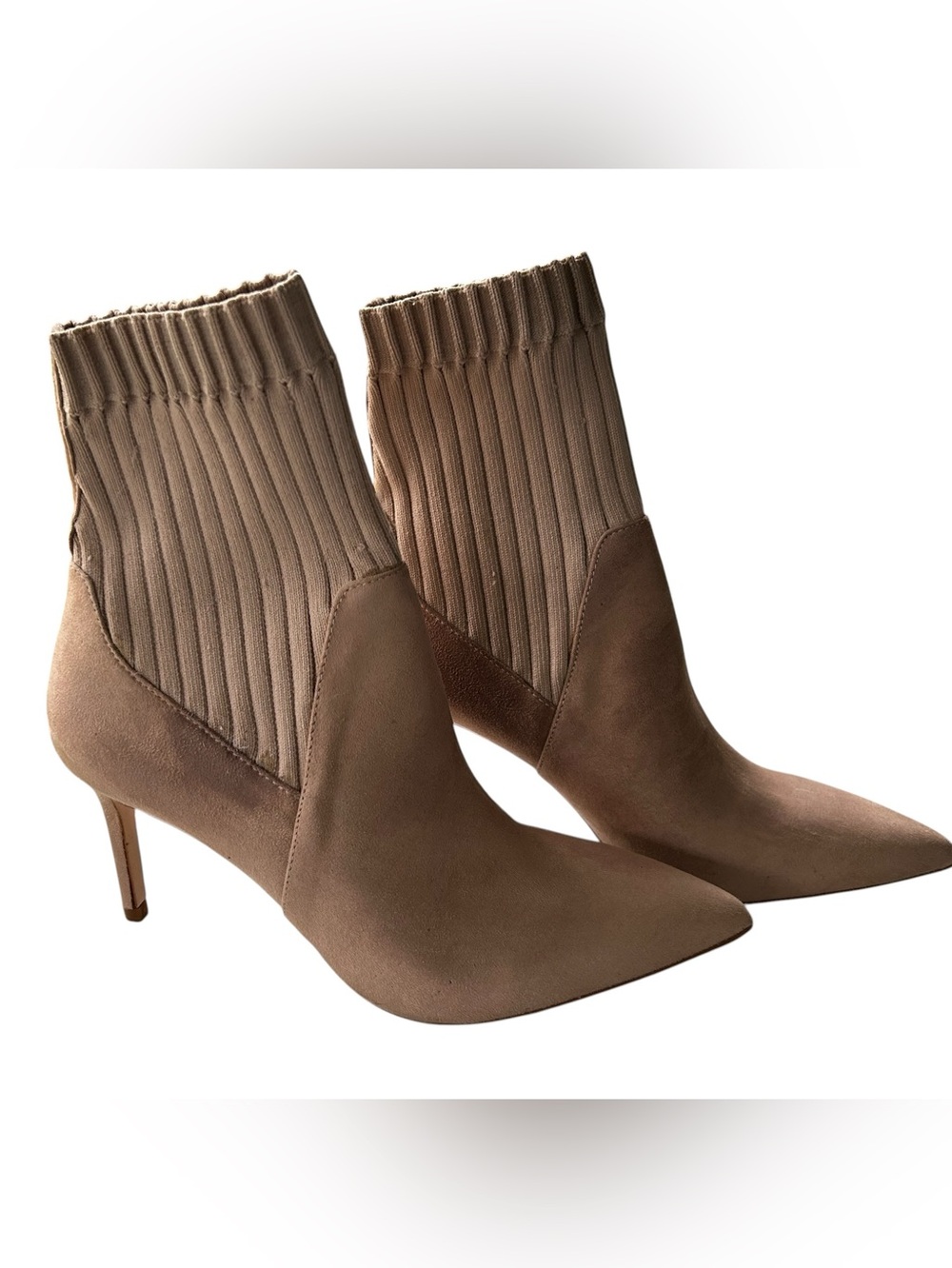 Zara Beige Suede Slip-on Sock Heel Ankle Boots Size 39